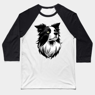 Stunning and Cool Border Collie Monochrome and Gold Portrait for Father's Day Baseball T-Shirt